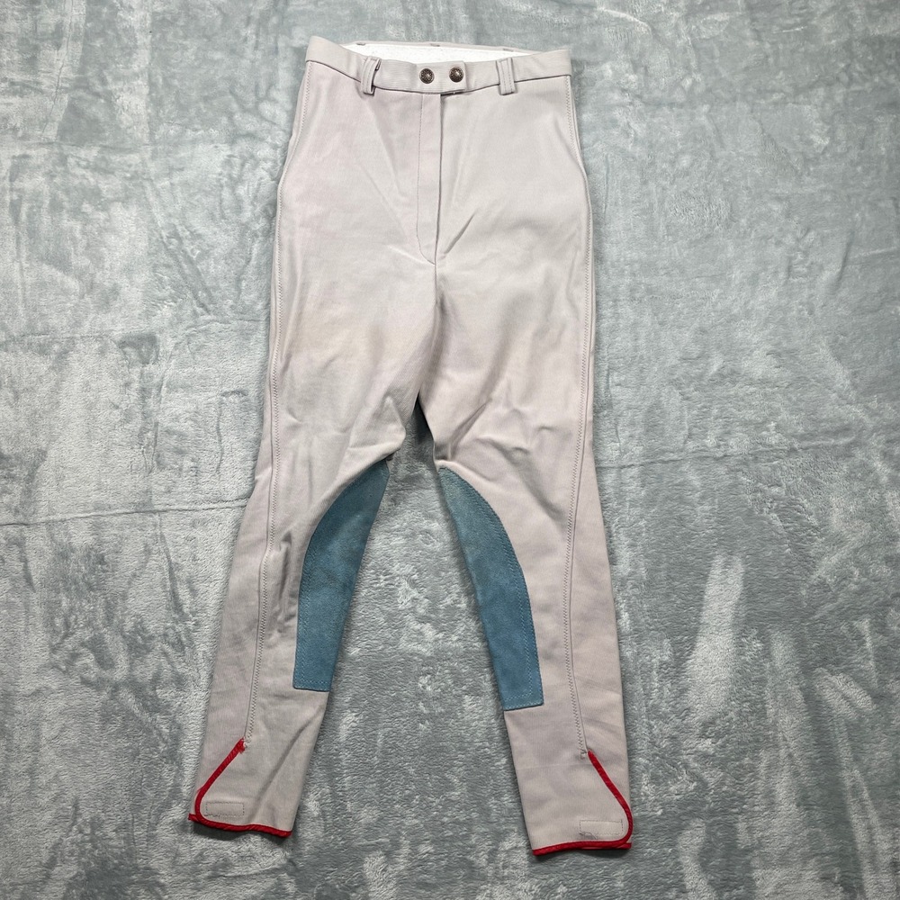 Women's Light Gray Riding Breeches with Blue Knee Patches